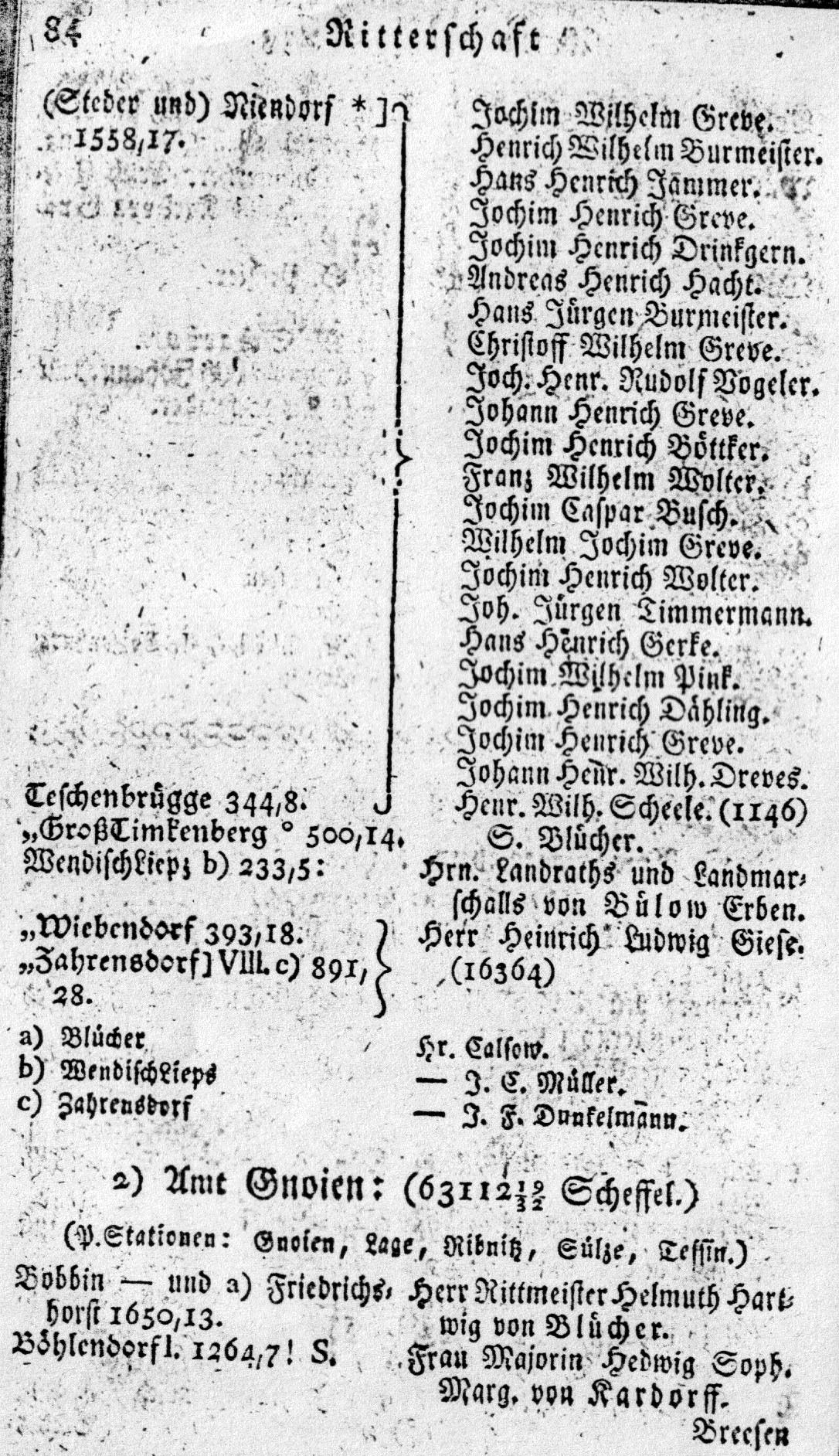 Faksimile des Eintrags zu Niendorf im Mecklenburg-Schwerinschen Staatskalender von 1797