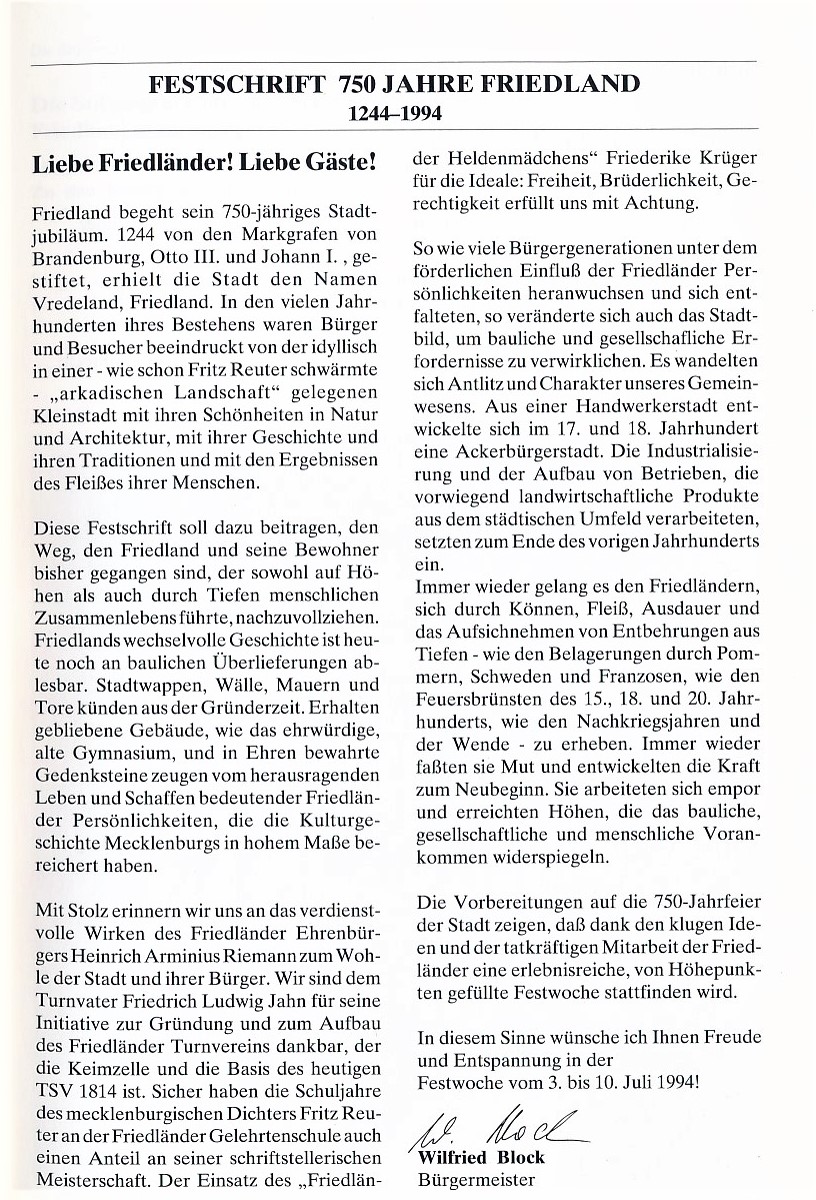 Festschrift 750 Jahre Friedland 1994 005