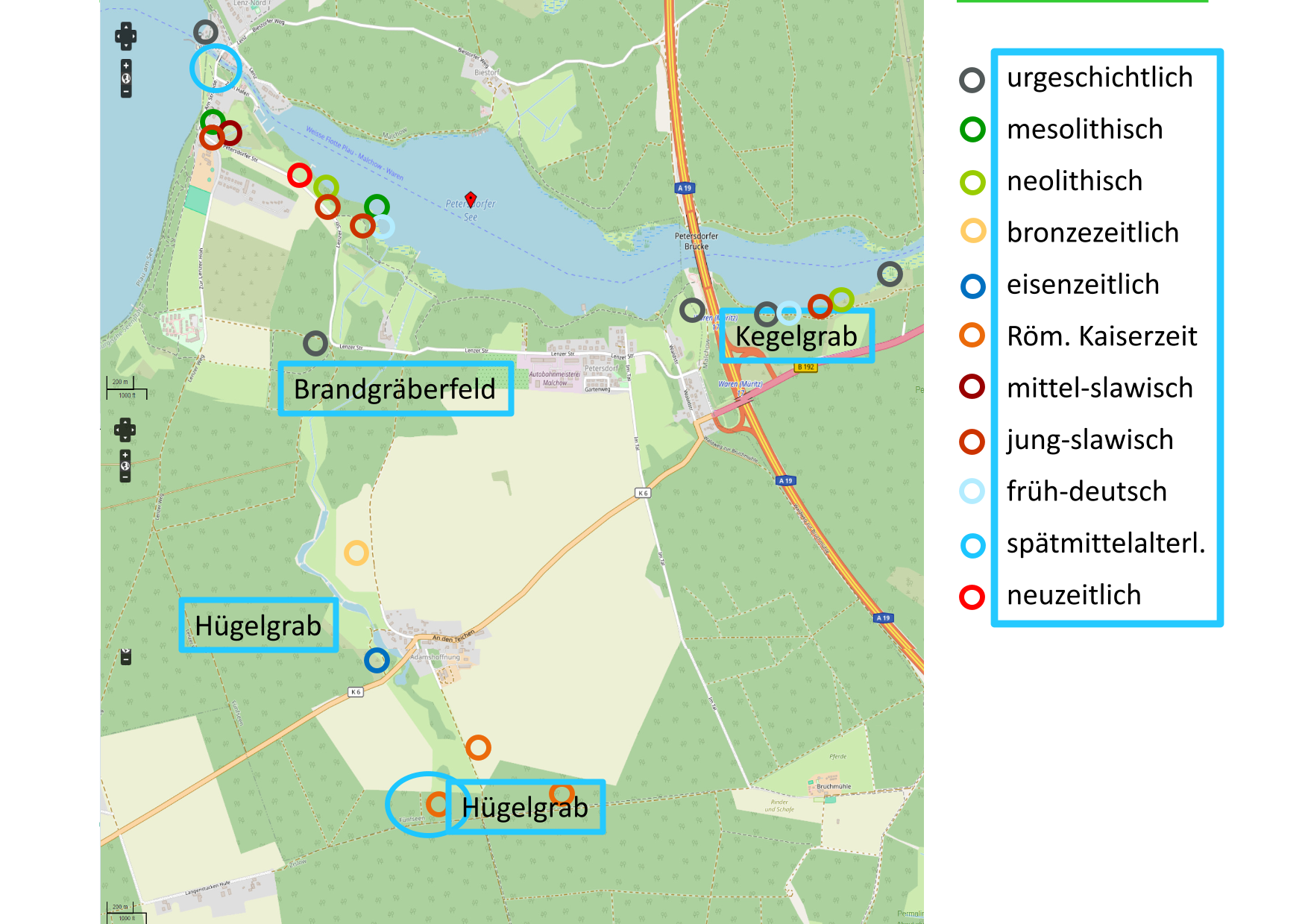 Übersicht der archäologischen Funde in der Gemarkung Adamshoffnung/Petersdorf und angrenzender Teile der Gemarkung Malchow