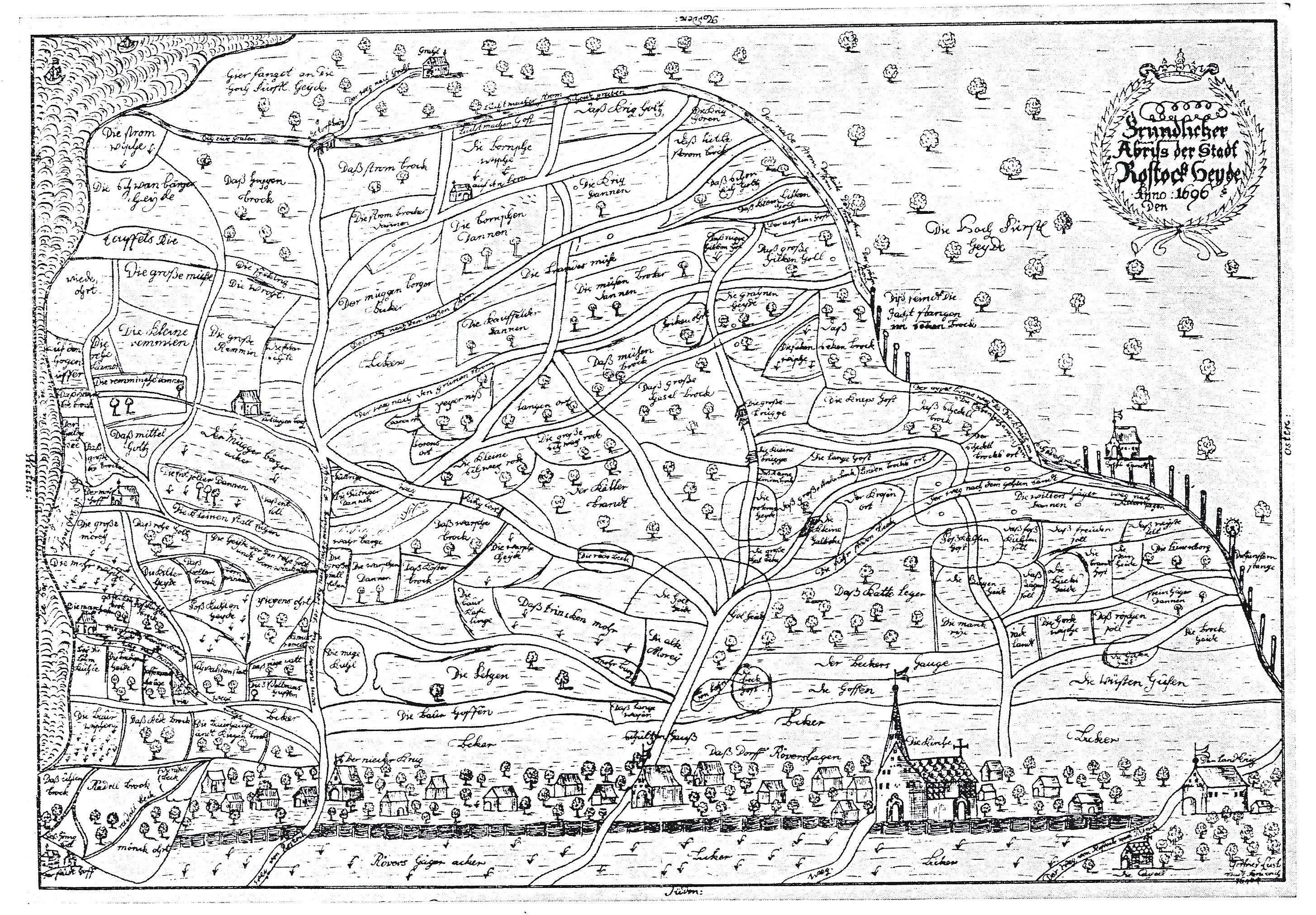 Rostocker Heide Reiterkarte von 1696 (nach Otto Kolp)