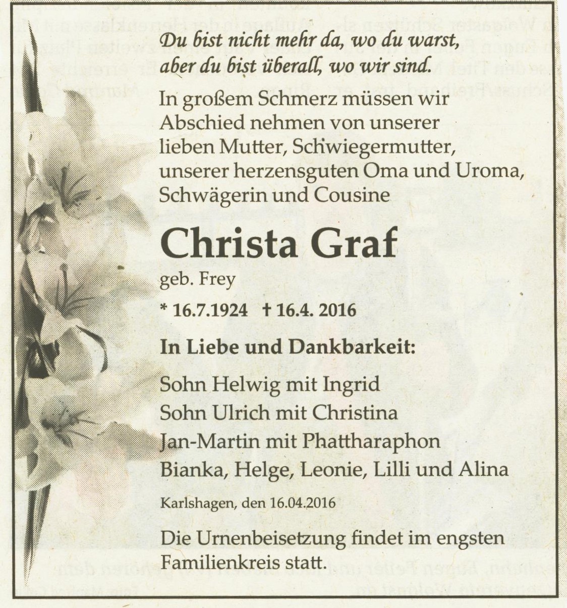 2016 Christa Graf gestorben