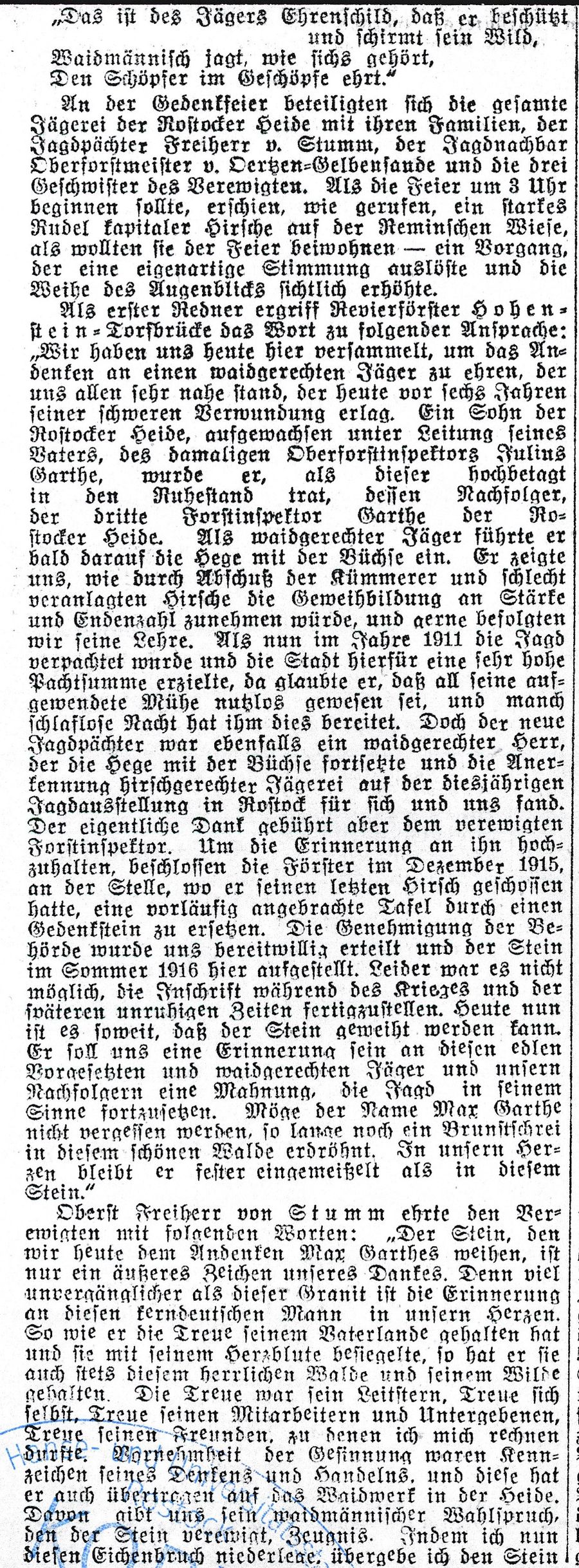 RH Einweihung Garthe_Stein 1921 b