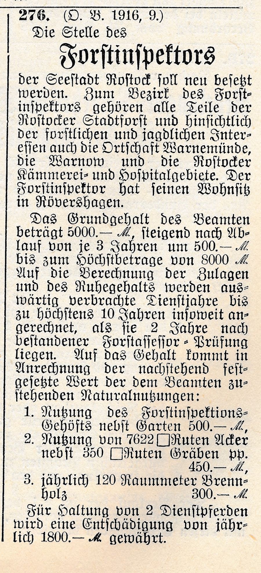 RH Stellenausschreibung Forstinspektor 1916 1