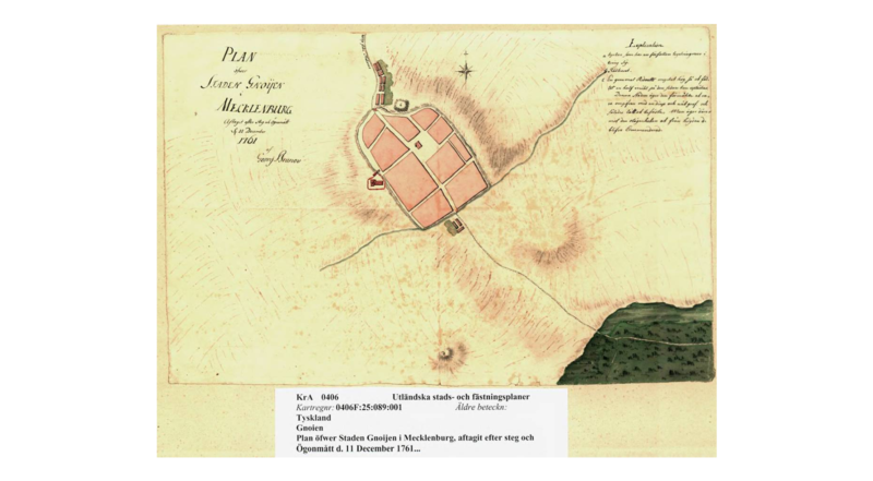 Datei:Gnoien 1761 schwedische Militärkarte.png