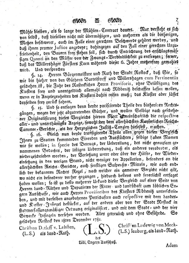 Willershagen Rückgabe durch das Kloster 1781 07