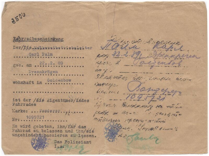 Datei:Friedrichsruhe Fahrradbescheinigung.jpg