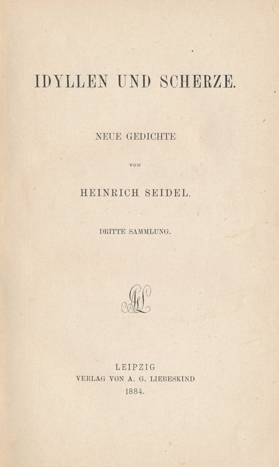 RH Gedicht Seidel Wirtshaus zur Stranddistel 1884 S Titel