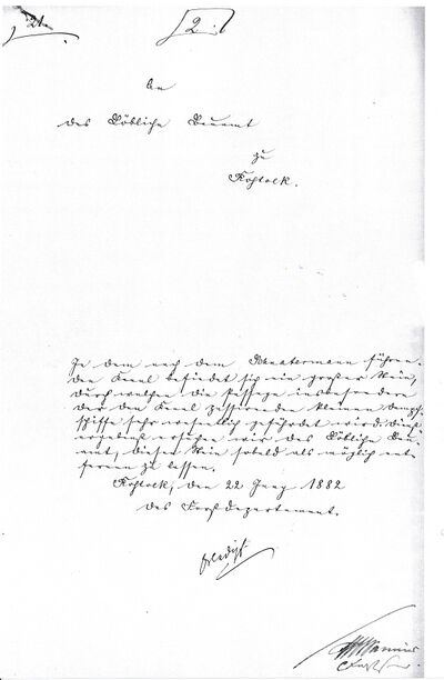 Antragsschreiben zur Hebung des Spöksteins 1882
