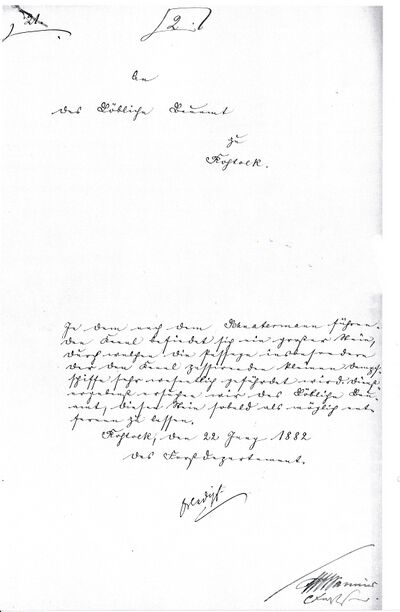 Antragsschreiben zur Hebung des Spöksteins 1882