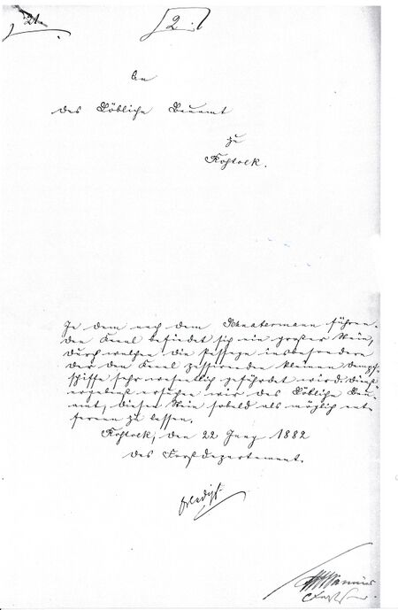 Antragsschreibenzur Hebung des Spöksteins 1882