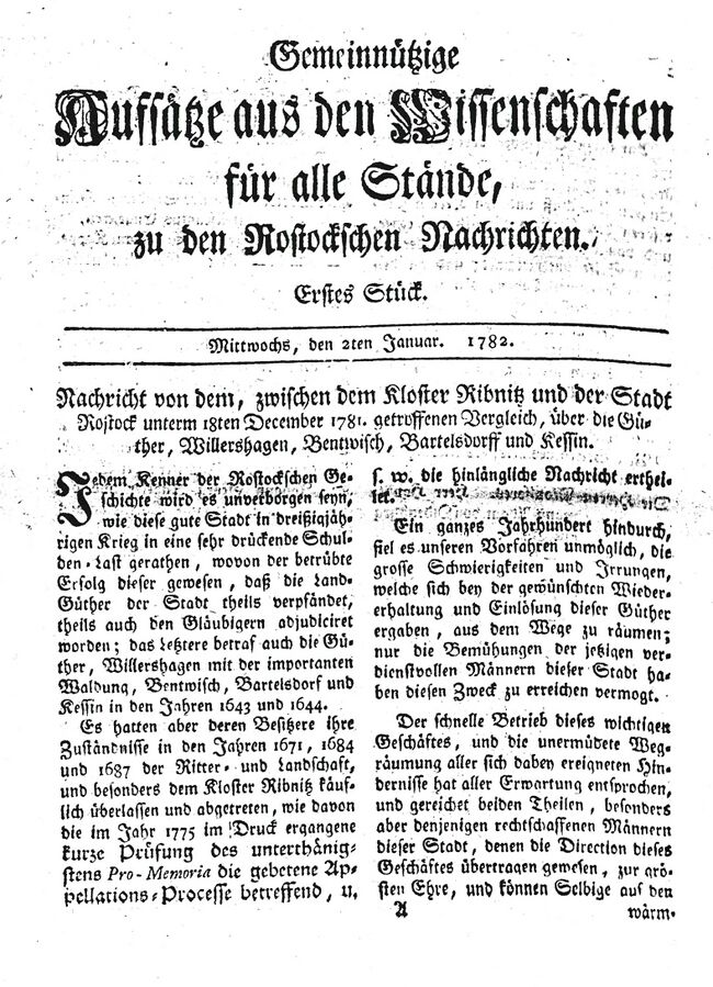 Willershagen Rückgabe durch das Kloster 1781 01