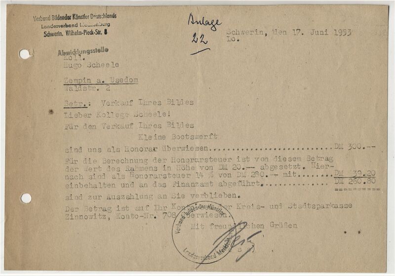 Datei:Scheele 1953 Überweisung aus Schwerin.jpg