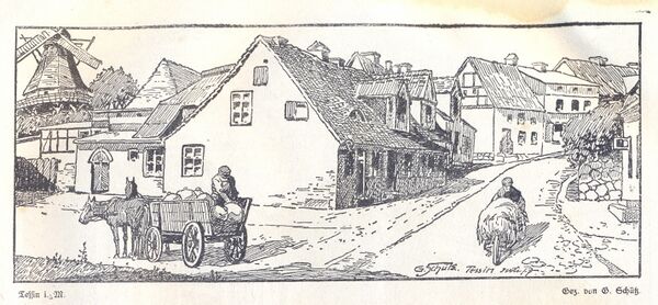 Tessin, Gnoiener Straße Grafik um 1914 von Georg Schütz