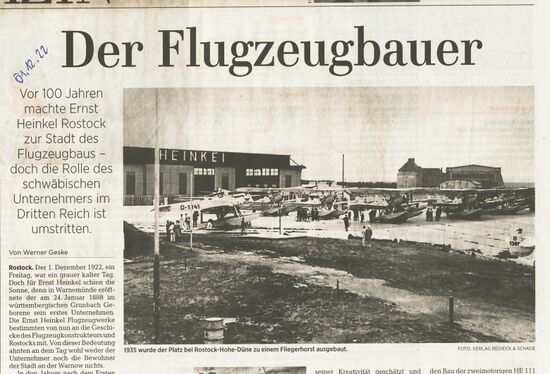 Presse-Beitrag der NNN vom 1.12.2022 zum Beginn der Heinkelwerke a