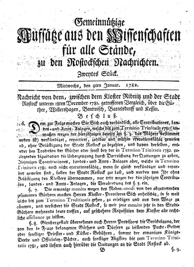 Willershagen Rückgabe durch das Kloster 1781 05