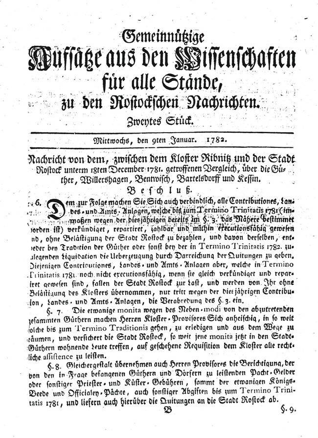 Willershagen Rückgabe durch das Kloster 1781 05