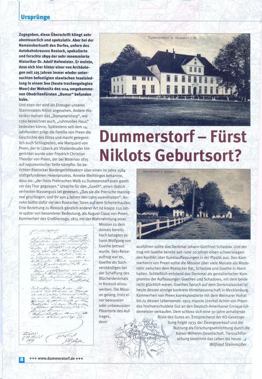 "Dummerstorf - Fürst Niklots Geburtsort?" Inböter 11/2011