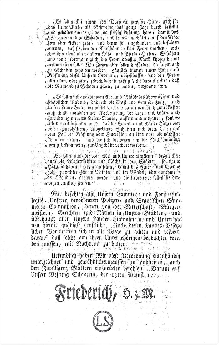 RH Patentverordnung zur Erneuerung der Landespolizey-Ordnung 1775 c