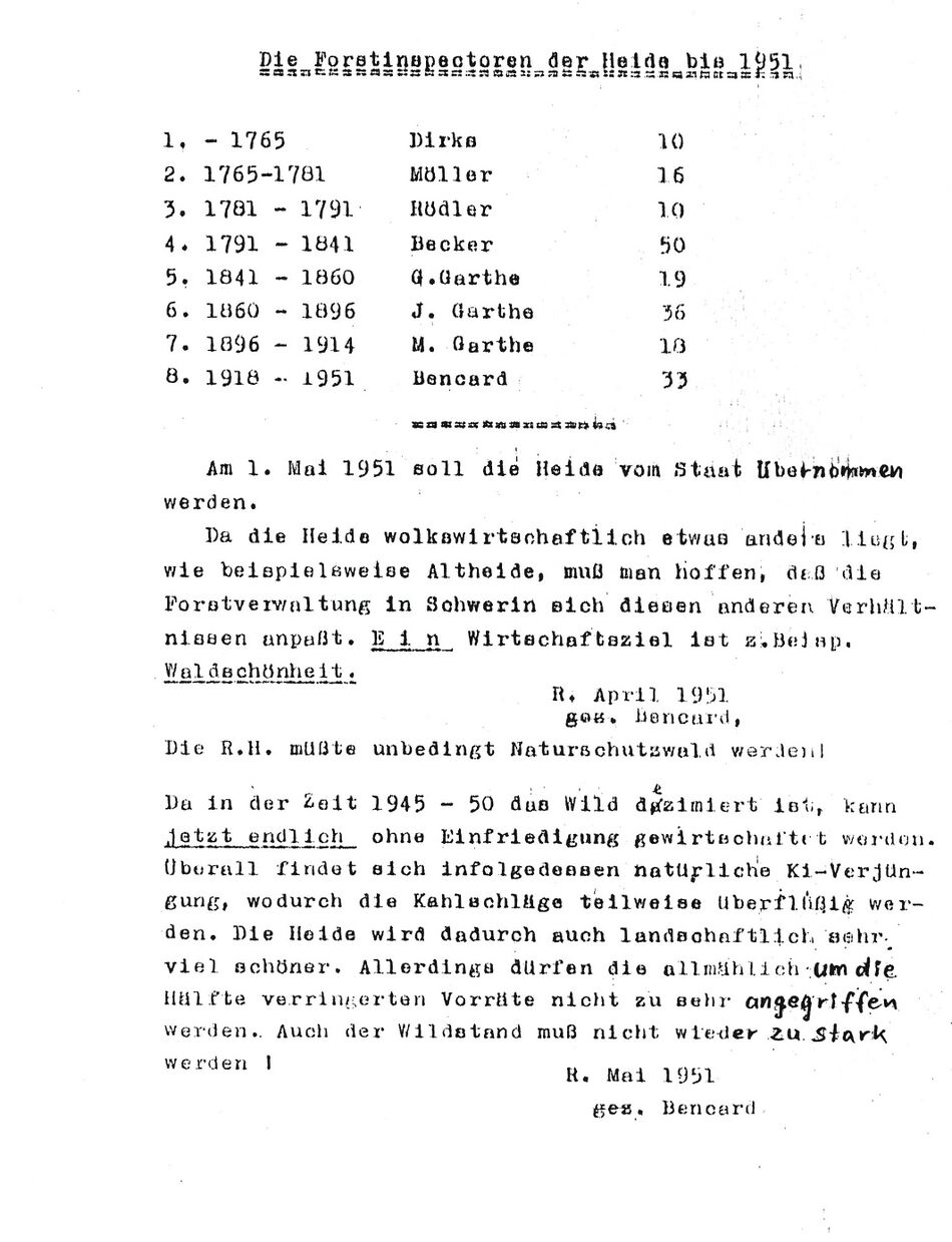 Notiz von Charles Bencard zur Abschlußfazit zur Amtsübergabe während der Überführung der Rostocker Heide in Volkseigentum 1951