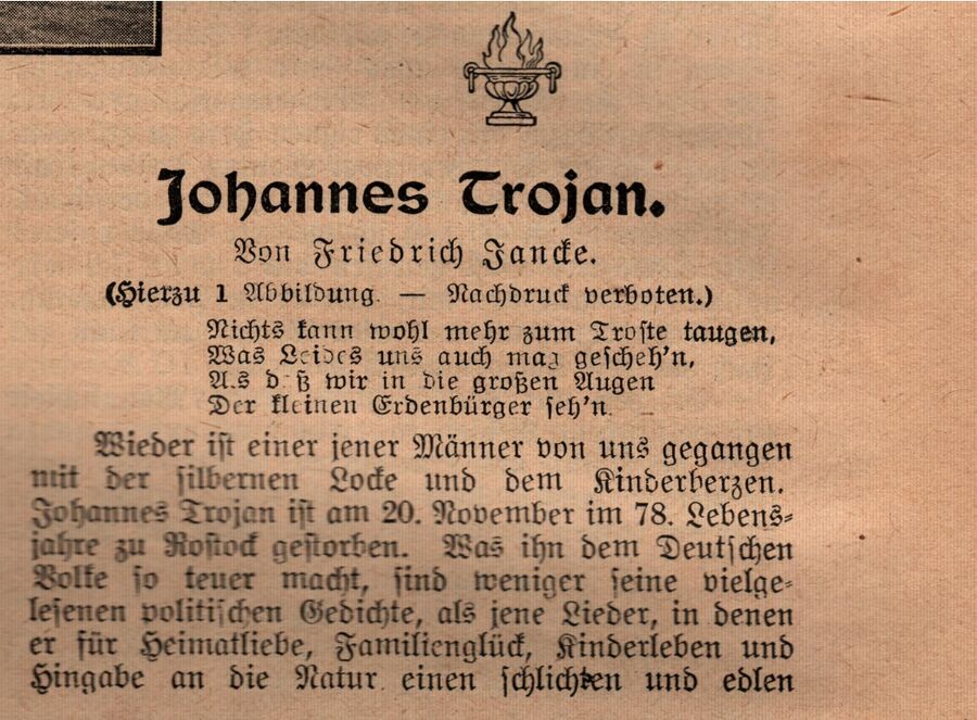 Nachruf zu Johannes Trojan in "Daheim" 1915 01