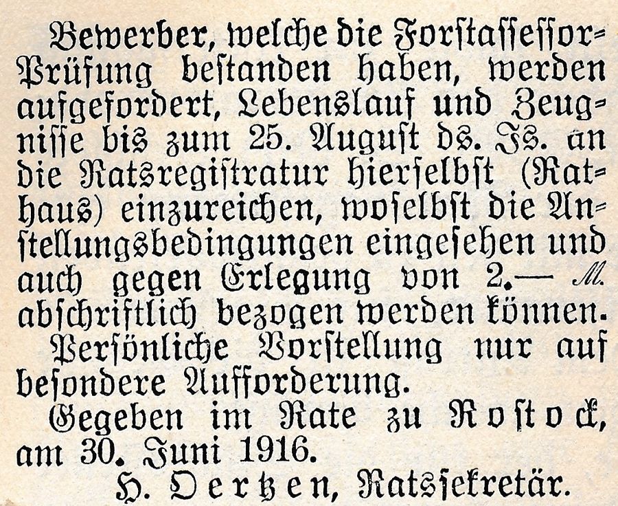 RH Stellenausschreibung Forstinspektor 1916 2