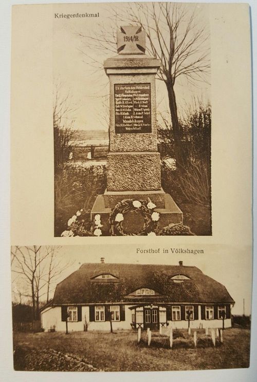 Abb.3 Denkmal für die Gefallenen des ersten Weltkrieges und Forsthof (Sammlung Volker Schmidt)