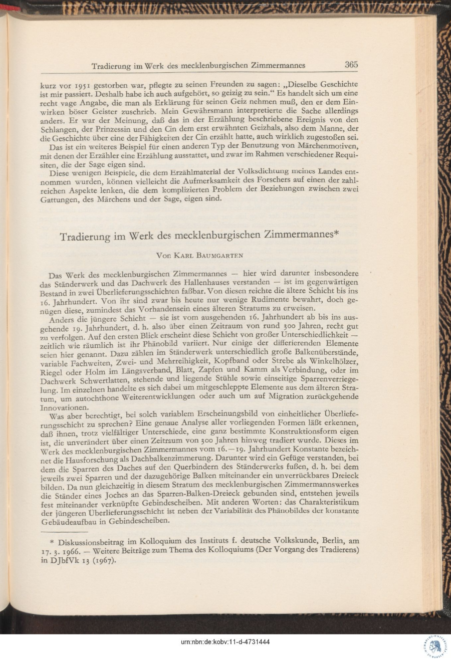 Baumgarten 1966 Tradierung im Werk des mecklenburgischen Zimmermanns 12 365