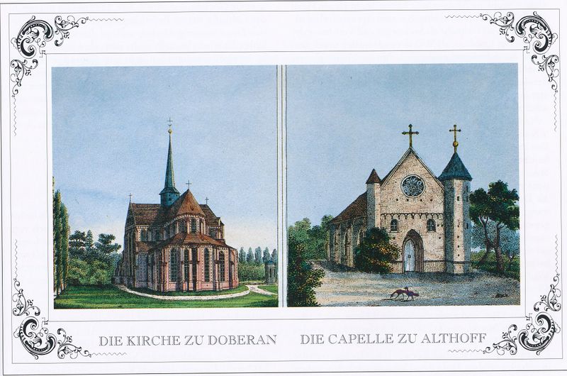 Das Doberaner Münster und die Kapelle Althof, Steindruck von Tiedemann 1842