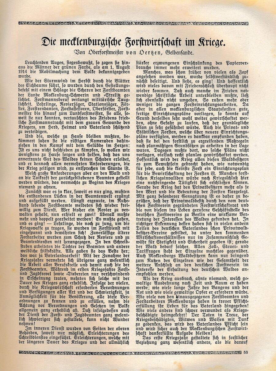 "Die mecklenburgische Forstwirtschaft im Kriege" Adolf von Oertzen 1918 01