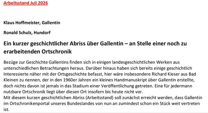 Einblick in die Geschichte von Gallentin (*G*)