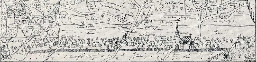älteste Dorfansicht von Rövershagen auf der Lust´schen Reiterkarte von 1696