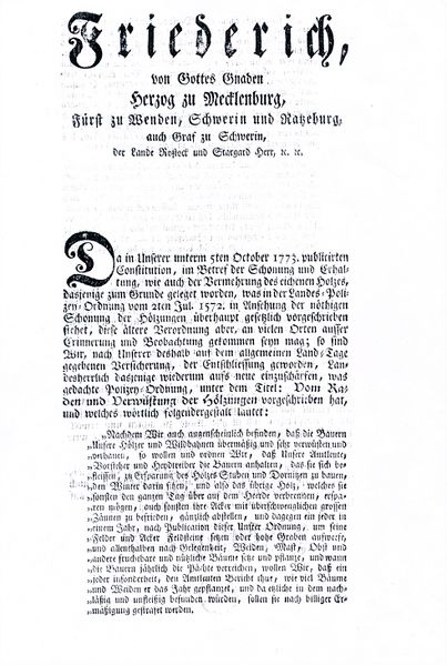Datei:1775 19ten Aug herzogliche Polizey Ordnung gegen das Raden und Verwüsten der Wildbahne und Holzungen 1.jpg