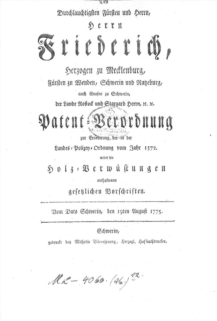 RH Patentverordnung zur Erneuerung der Landespolizey-Ordnung 1775 a