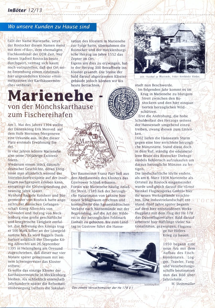 "Marienehe - Von der Mönchskarthause zum Fischereihafen" Inböter September 2000