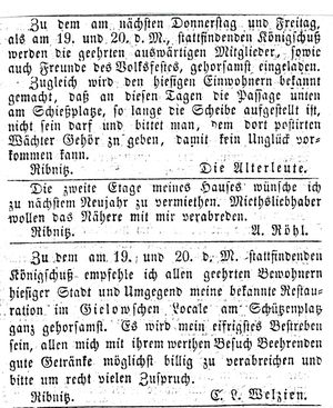 Anzeige zum Schützenfest im Ribnitzer Stadt- und Landboten am 13ten Juli 1855