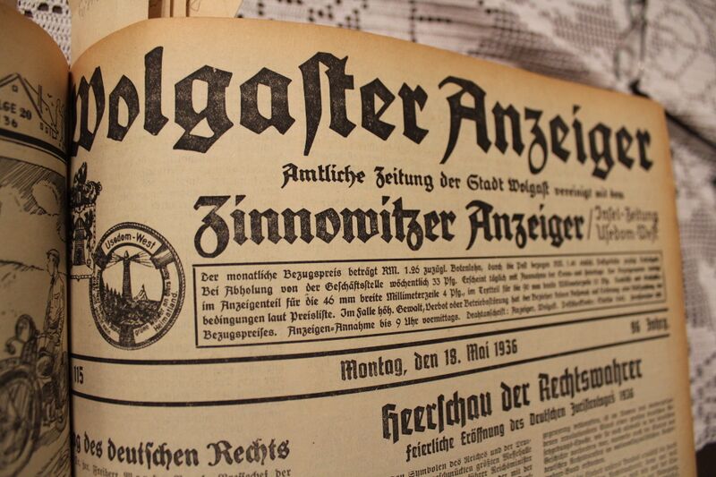 Datei:Wolgaster Anzeiger, 18. Mai 1936, Zeitungskopf.JPG