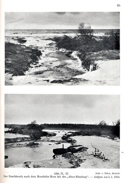 Datei:Kolp Nordöstliche Heide bei dem Sturmhochwasser im Januar 1954 wir der einstige Durchstich Alte Mündung freigespült.jpg