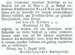 Wustrow 1859 Nachlaß August Voß