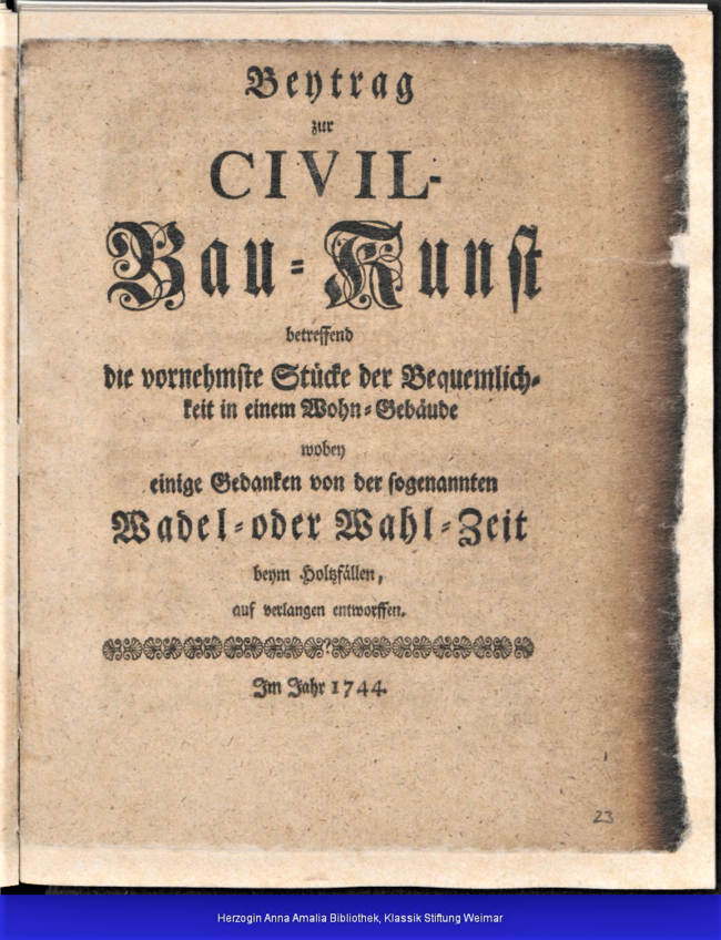 "Einige Gedanken über Wadel- oder Wahl-Zeit beim Holzfällen" 1744 Titel