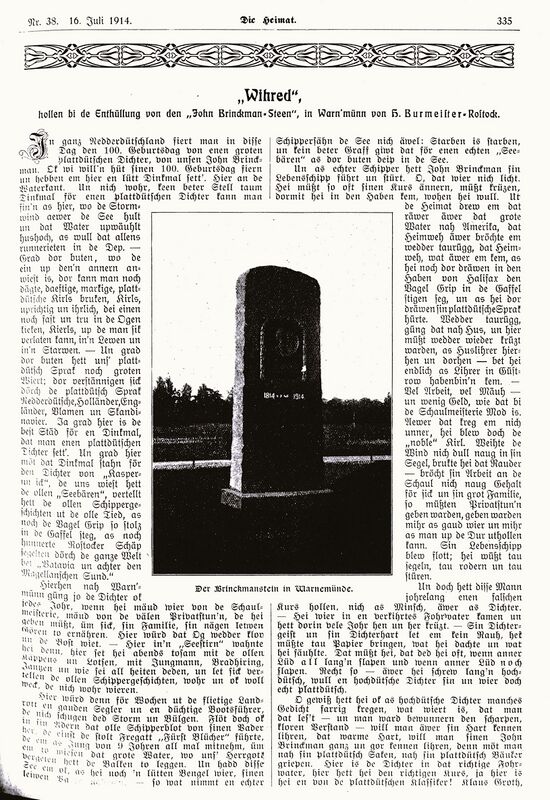 Wmde Weihe-Rede bei der Enthüllung des Brinkmansteins April 1914 Die Heimat 011