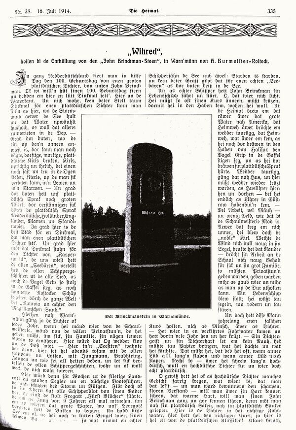 Wmde Weihe-Rede bei der Enthüllung des Brinkmansteins April 1914 Die Heimat 011