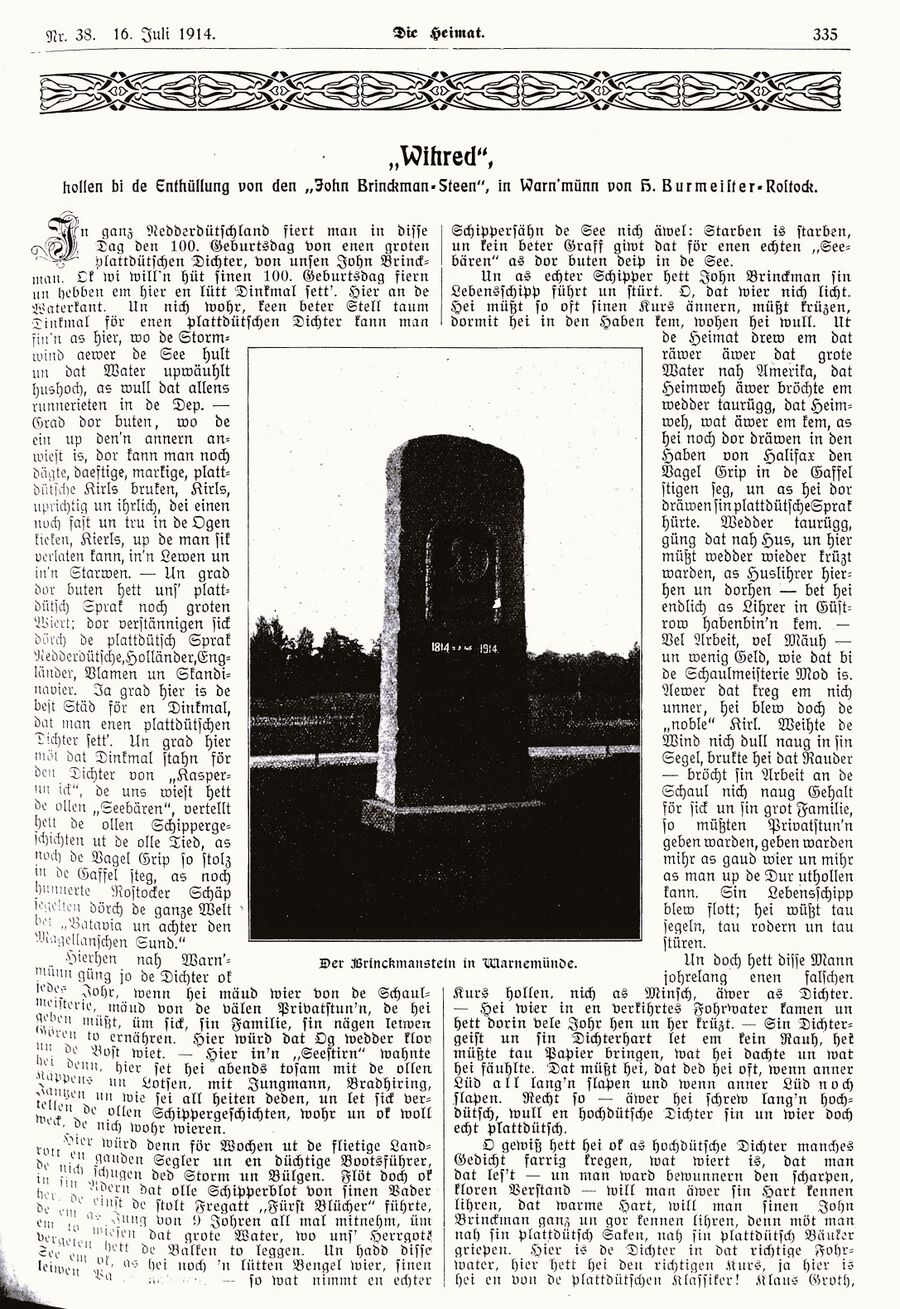 Wmde Weihe-Rede bei der Enthüllung des Brinkmansteins April 1914 DieHeimat 011