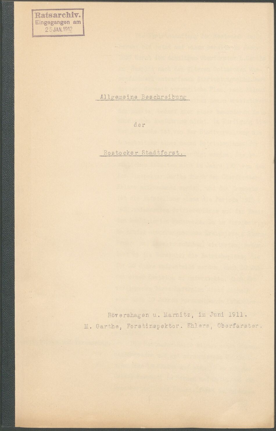 Max Garthe Allg. Beschreibung der Rostocker Stadtforst 1911 00