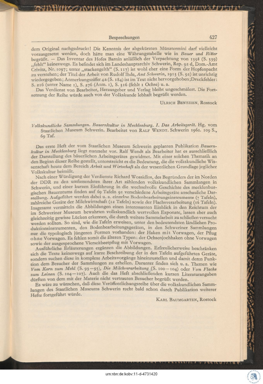 Baumgarten 1964 Bauernkultur - Das Arbeitsgerät 427