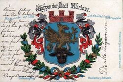 Wappen von Marlow auf einer Postkarte 1905