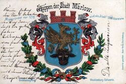 Wappen von Marlow auf einer Postkarte 1905