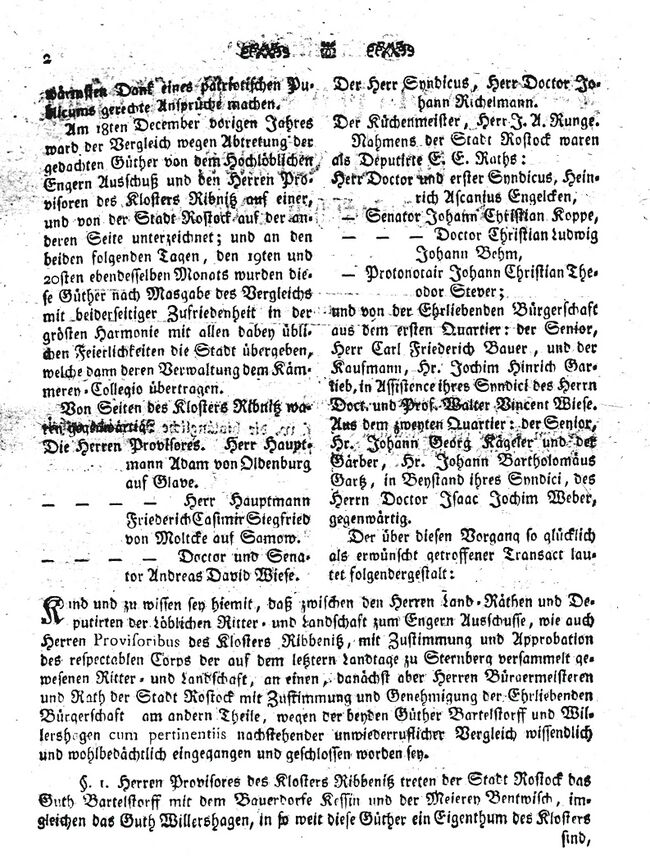 Willershagen Rückgabe durch das Kloster 1781 02