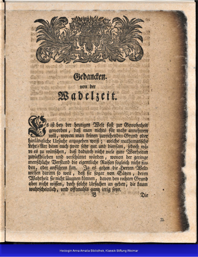 "Einige Gedanken über Wadel- oder Wahl-Zeit beim Holzfällen" 1744